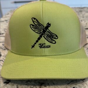 Pacifica Lime Green and Beige Dragonfly Trucker Hat